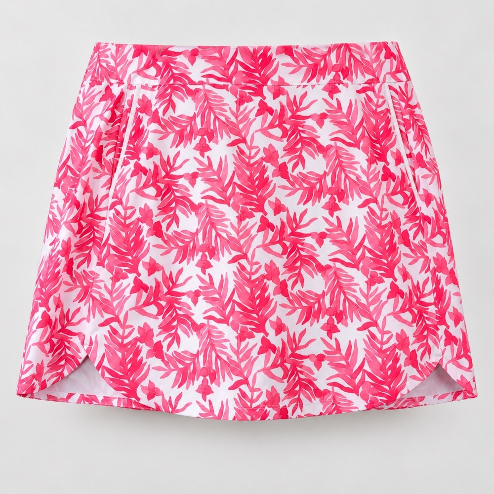 Vineyard Vines Performance Skort Women 16 Pink Tropical Leaf Golf Tennis Preppy